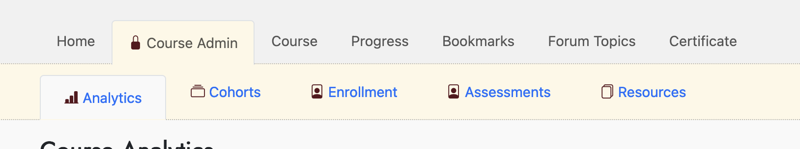 Course Admin tab screenshot