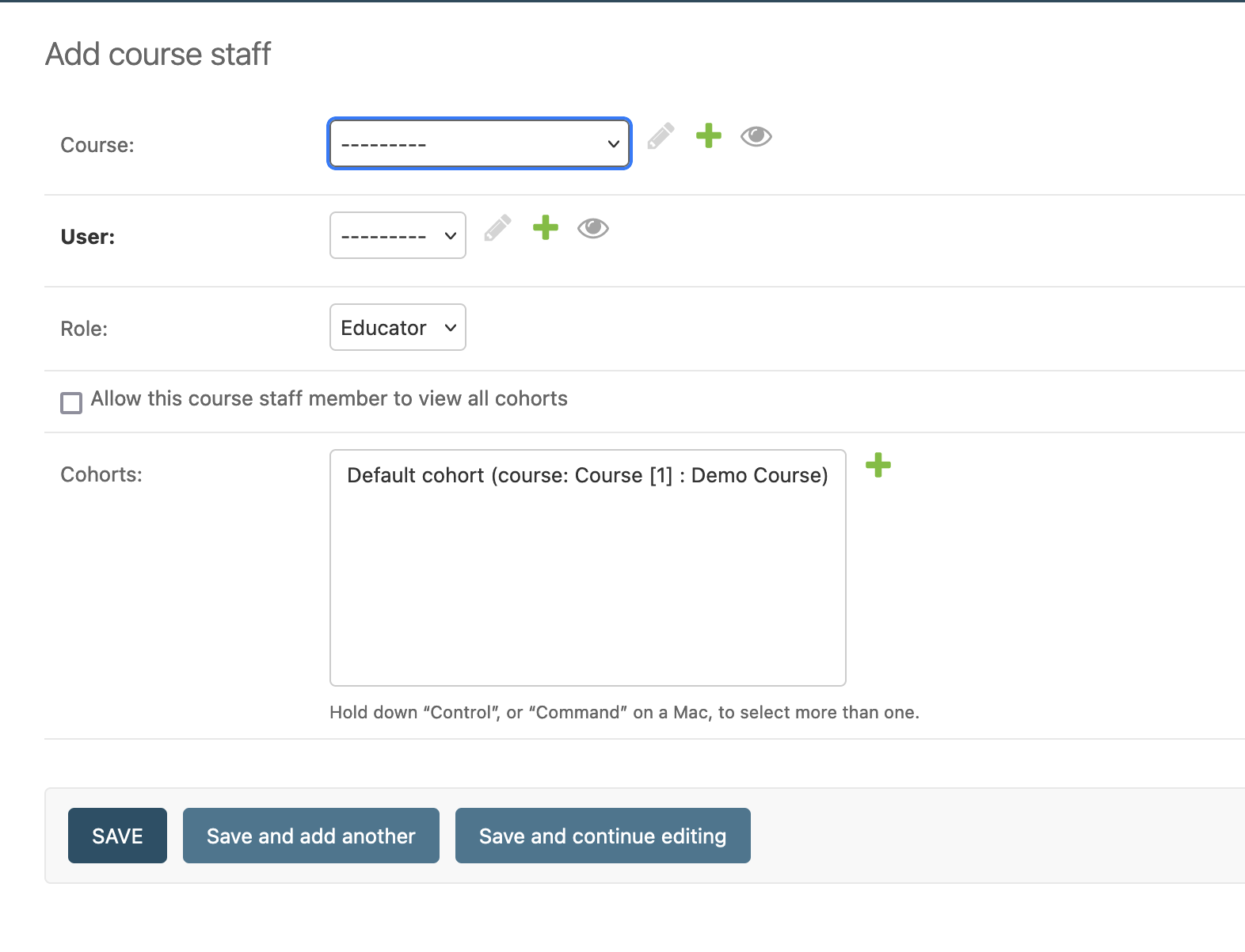 Course Admin tab screenshot