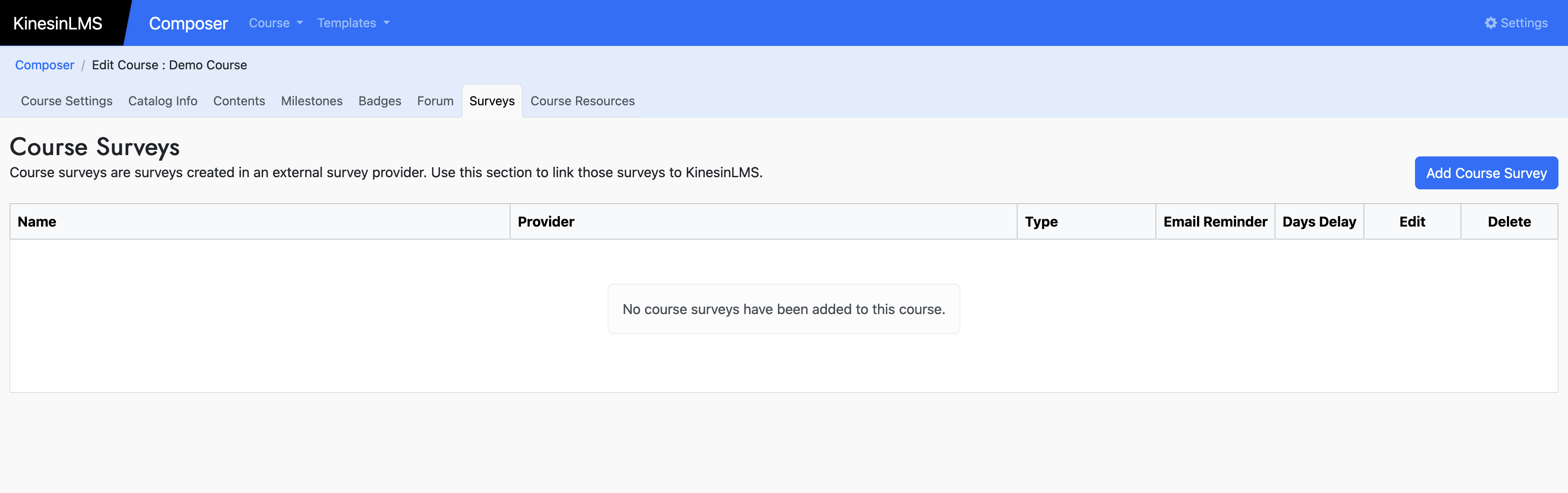 Image of "Surveys" tab in Composer