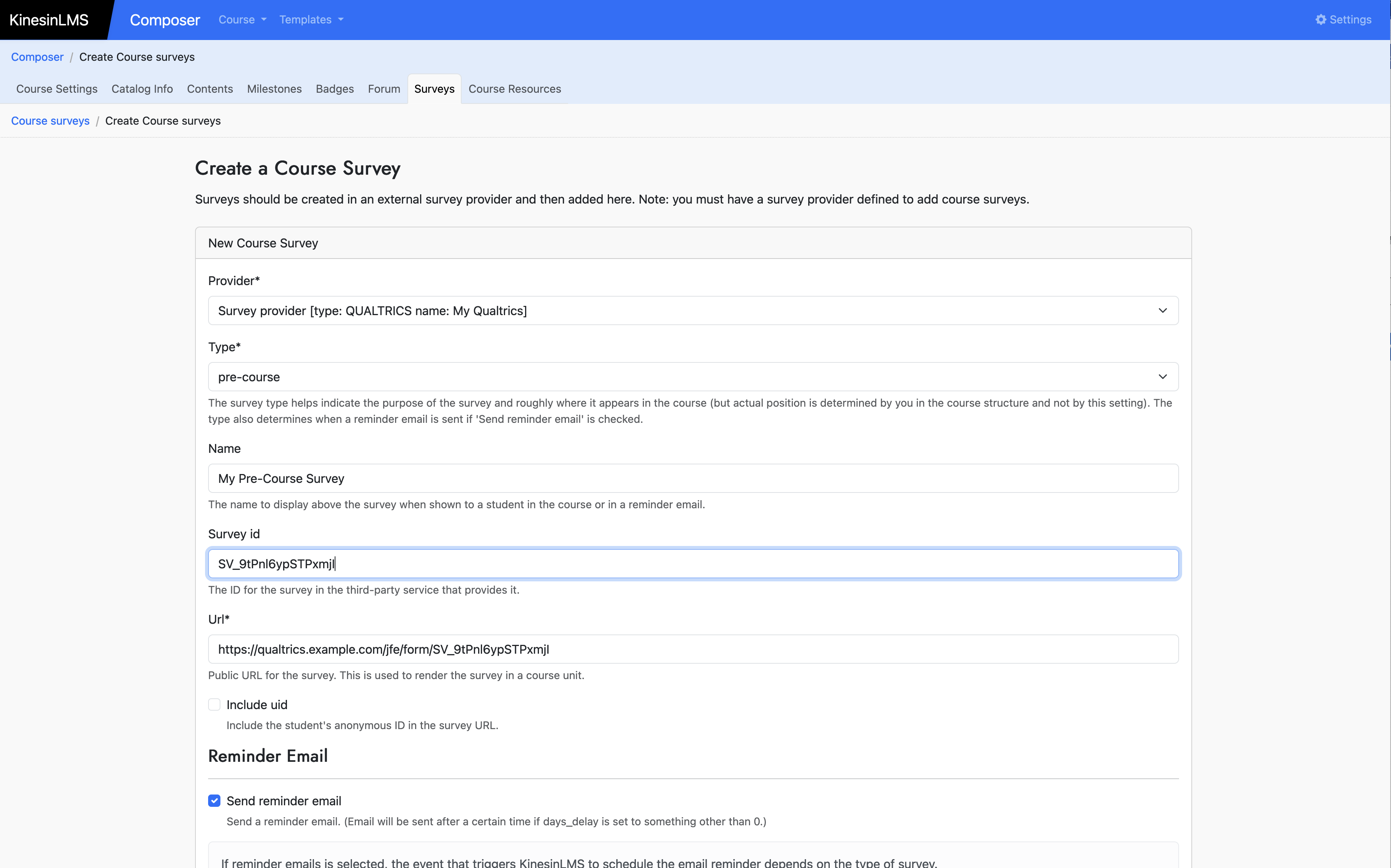 Image of "Surveys" tab in Composer