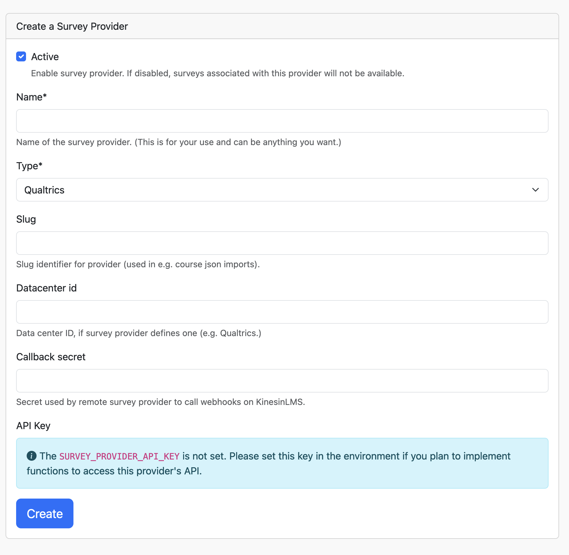 Survey provider dialog screenshot